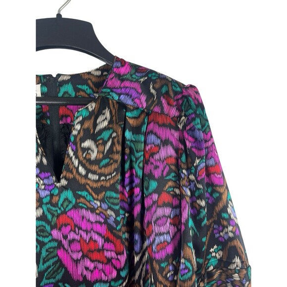Vintage Baron Peters 100% Silk Floral Dress Sz 12 Multicolor Jewel Toned V-neck - Picture 6 of 16